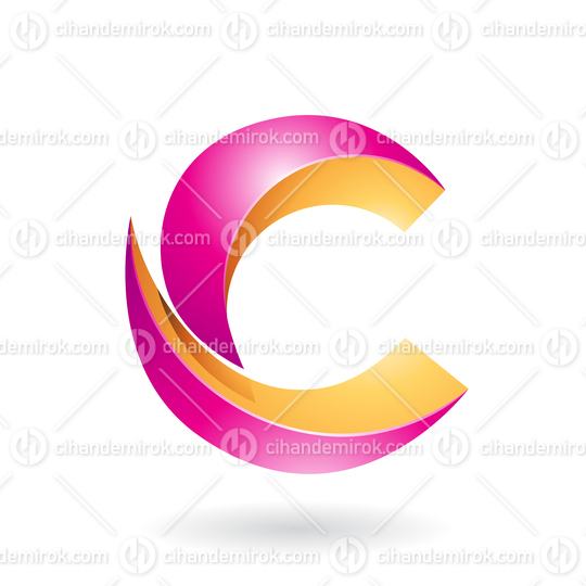 Pink and Orange Shiny Melon Slice Shaped Letter C Icon