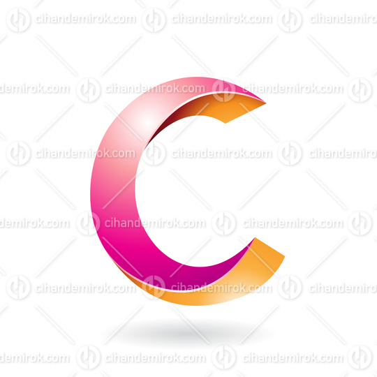 Pink and Yellow Shiny Twisted Letter C Icon with a Shadow