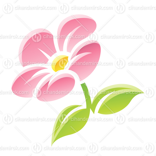 Pink Glossy Flower with Green Leaves Icon
