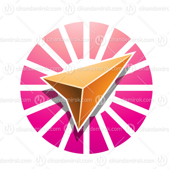 Pink Striped Circle with a 3d Yellow Navigation Arrow
