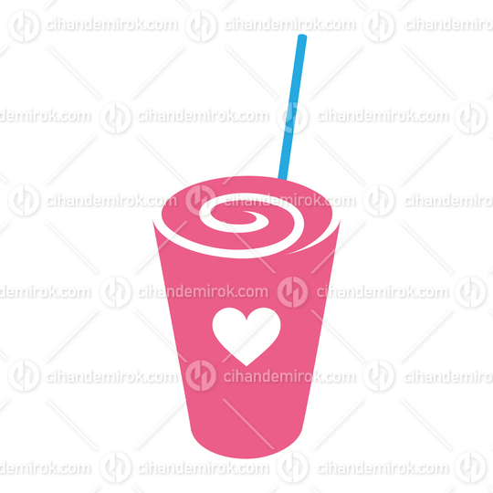 Pink Swirly Milkshake with a Heart Icon isolated on a White Background