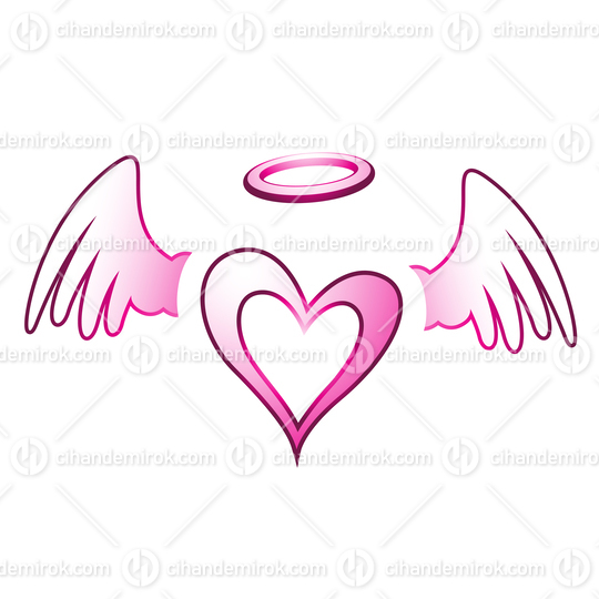 Pink Winged Angel Heart with a Halo