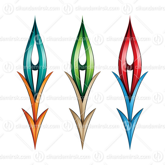 Plant-like Glossy Spiky Arrow Shapes in Green Beige and Blue Colors