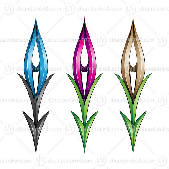 Plant-like Glossy Spiky Arrow Shapes in Magenta Beige and Green Colors