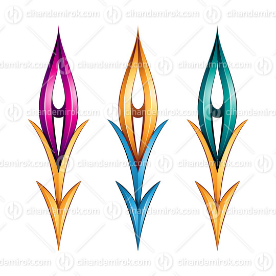 Plant-like Glossy Spiky Arrow Shapes in Magenta Yellow and Blue Colors