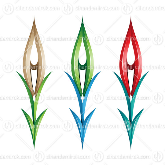 Plant-like Spiky Arrow Shapes in Beige Red and Green Colors