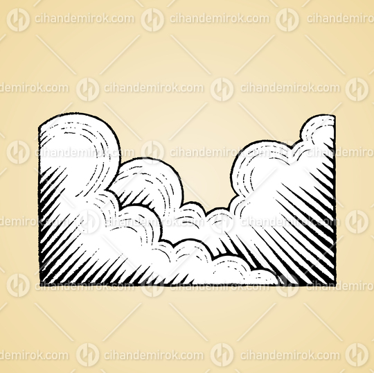Puffy Clouds, Black and White Scratchboard Engraved Vector