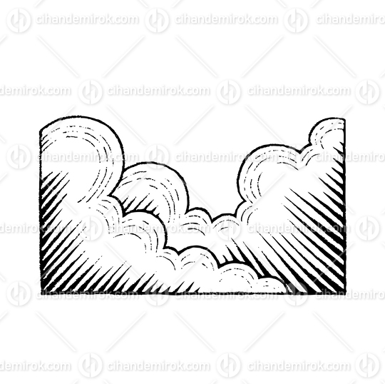 Puffy Clouds, Scratchboard Engraved Vector