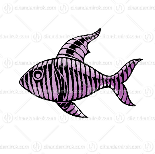 Purple Fish, Scratchboard Engraved Vector