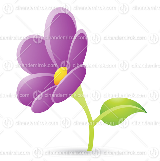 Purple Flower with Green Leaf Cartoon Icon