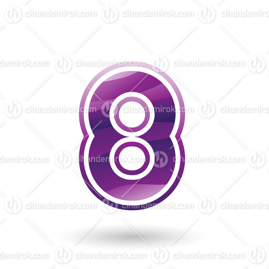 Purple Round Striped Icon for Number 8 Vector Illustration