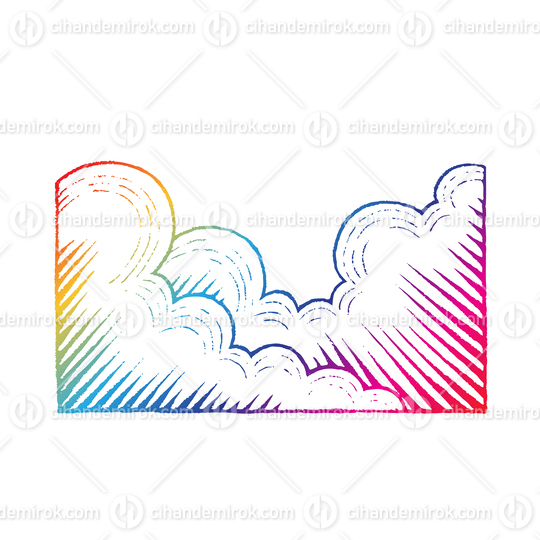 Rainbow Colored Vectorized Ink Sketch of Clouds Illustration