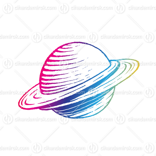 Rainbow Colored Vectorized Ink Sketch of Planet Illustration