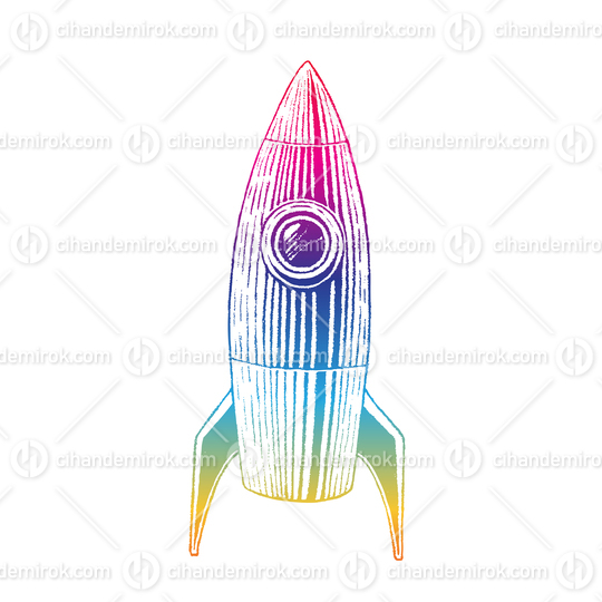 Rainbow Colored Vectorized Ink Sketch of Rocket Illustration