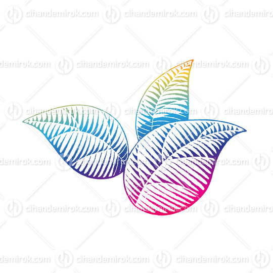 Rainbow Colored Vectorized Ink Sketch of Shaded Leaves Illustration