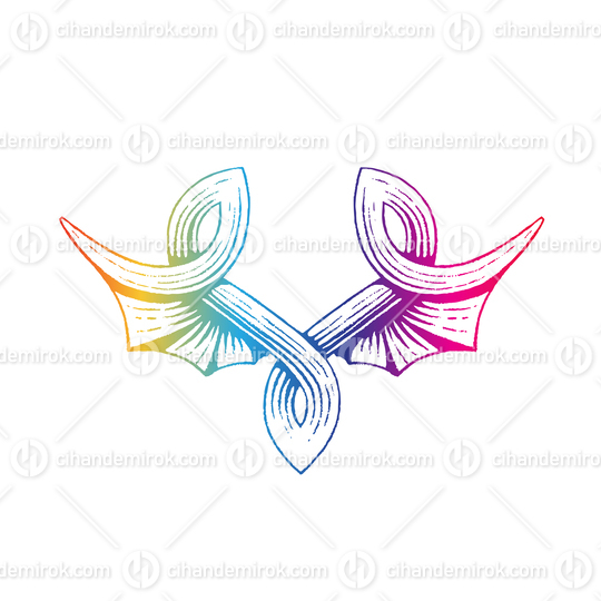Rainbow Colored Vectorized Ink Sketch of Wings Illustration