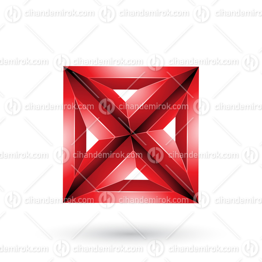 Red 3d Geometrical Embossed Square and Triangle X Shape