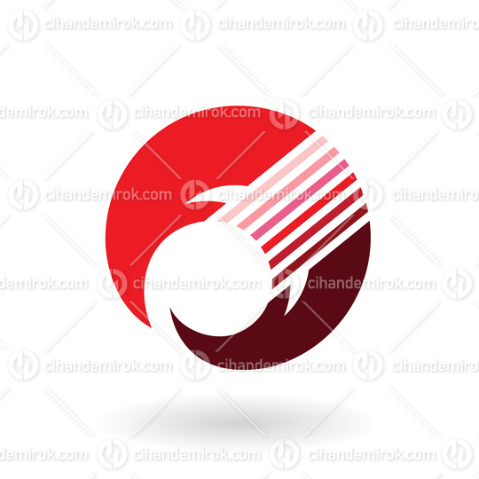 Red Abstract Crescent Shape with Horizontal Stripes