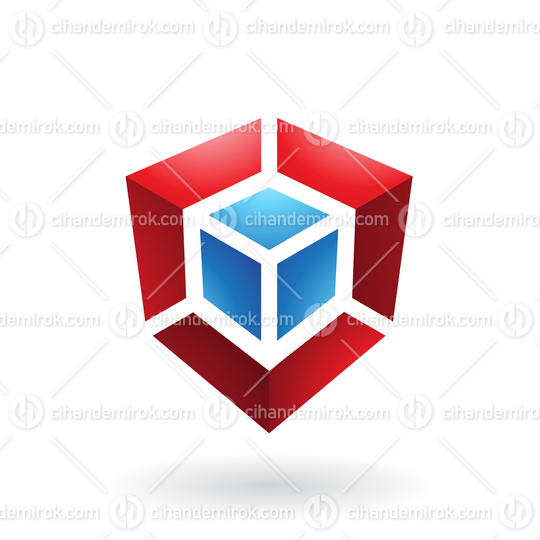 Red Abstract Cube Shape with a Blue Core