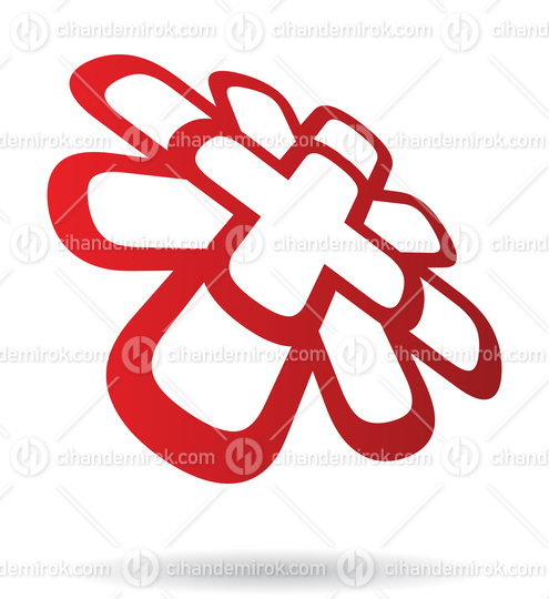 Red Abstract Logo Icon of Intertwined Multiplication and Plus Signs