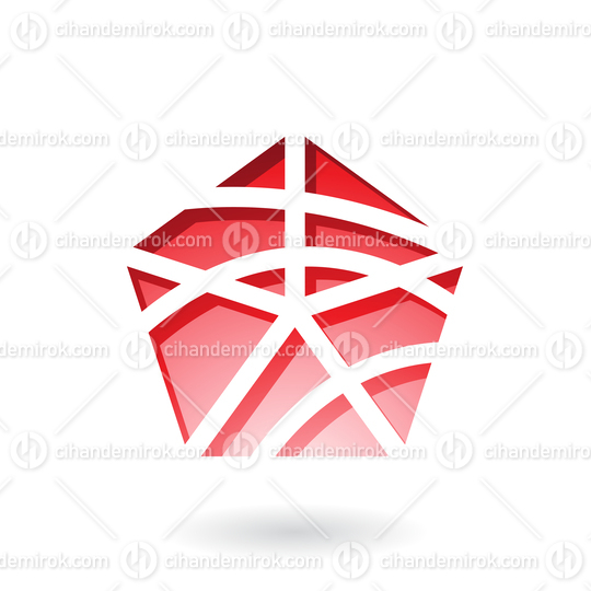 Red Abstract Pentagon Shape with Curvy Stripes
