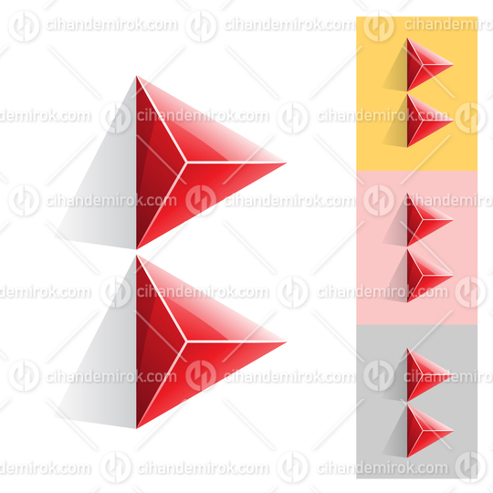 Red Abstract Pyramid Shaped Letter B Icon with Shadow
