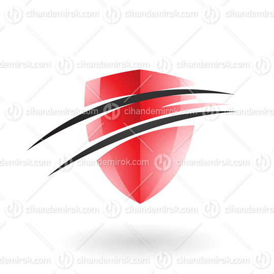 Red Abstract Shield Split by Two Black Swooshing Lines