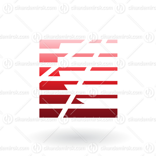 Red Abstract Square Icon with Stripes and Dashed Lines
