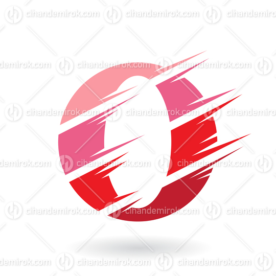 Red Abstract Uppercase Letter O with Swooshed Stripes