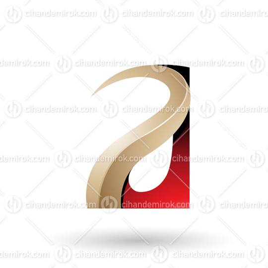 Red and Beige Glossy Curvy Embossed Letter A Vector Illustration