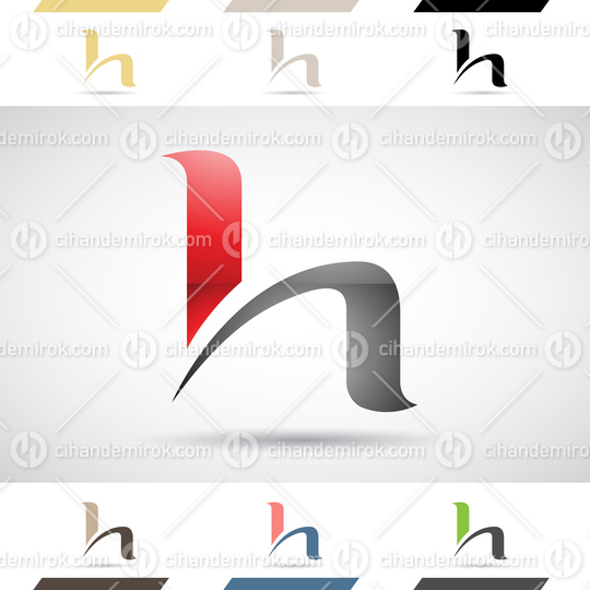 Red and Black Abstract Glossy Logo Icon of Letter H with Slim Curvy Spikes