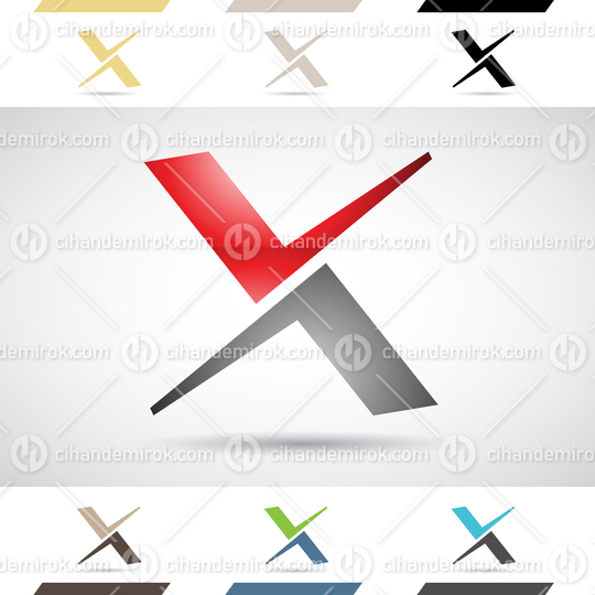 Red and Black Abstract Glossy Logo Icon of Letter X with Tick Marks 