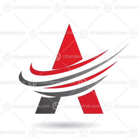 Red and Black Abstract Icon of Letter A with Twisting Swoosh Lines