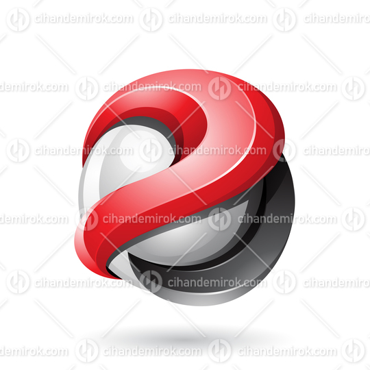 Red and Black Bold Metallic Glossy 3d Sphere Vector Illustration