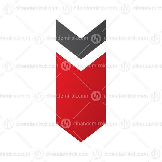 Red and Black Down Facing Arrow Shaped Letter I Icon