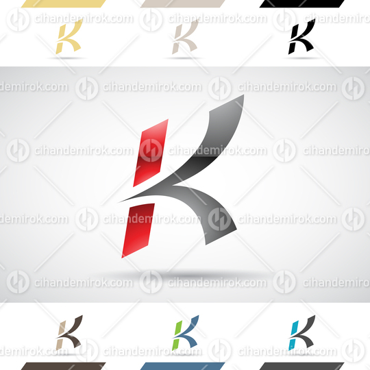 Red and Black Glossy Abstract Logo Icon of a Spiky Italic Letter K