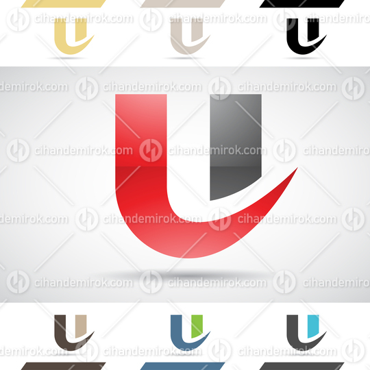 Red and Black Glossy Abstract Logo Icon of Letter U with Spiky Curved Shapes