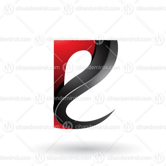 Red and Black Glossy Curvy Embossed Letter E Vector Illustration