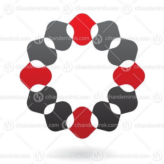 Red and Black Intersecting Rounded Squares Forming a Circle