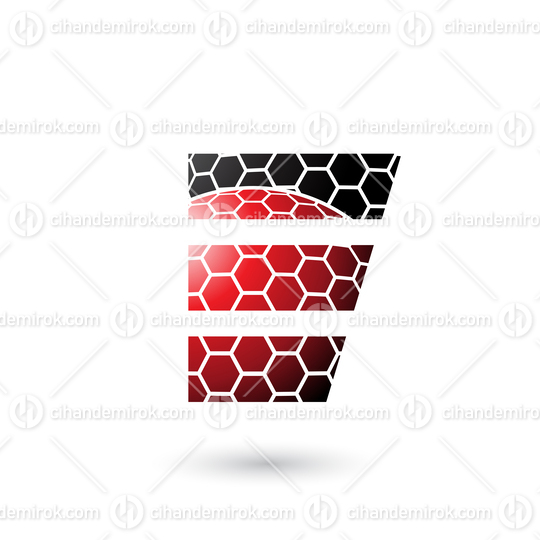 Red and Black Letter E with Honeycomb Pattern Vector Illustration