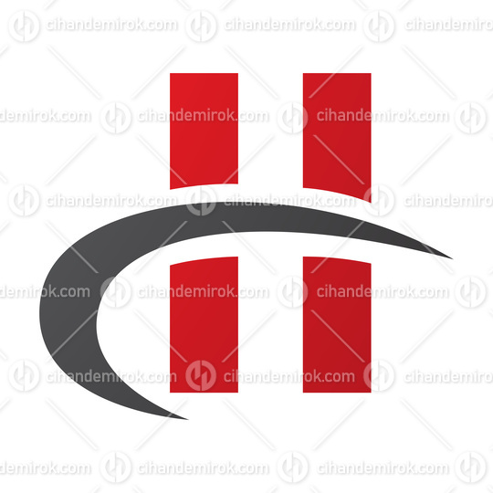 Red and Black Letter H Icon with Vertical Rectangles and a Swoos