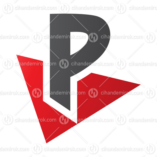 Red and Black Letter P Icon with a Triangle