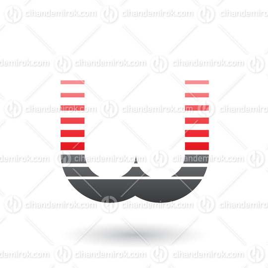 Red and Black Letter W Icon with Horizontal Stripes Vector Illustration