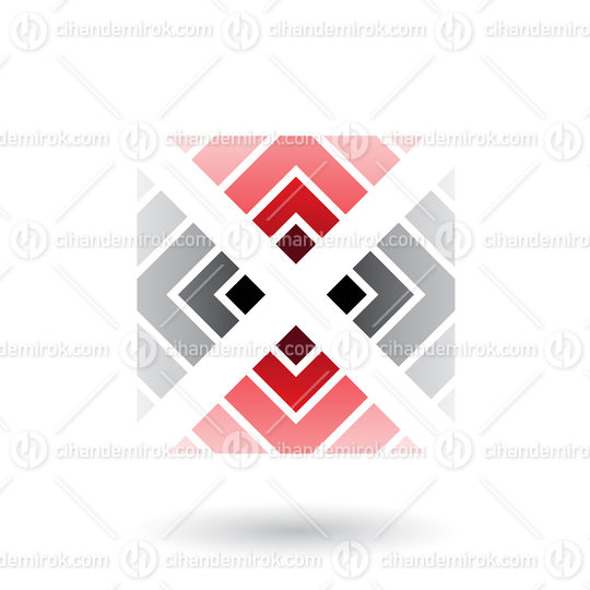 Red and Black Letter X Icon with Square and Triangles