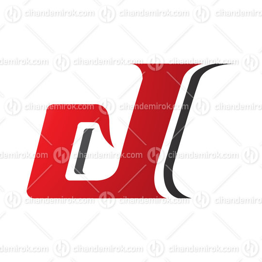 Red and Black Lowercase Italic Letter D Icon