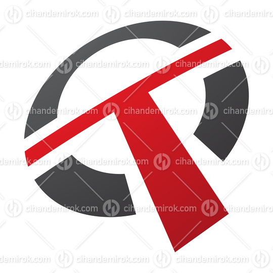 Red and Black Round Shaped Letter T Icon