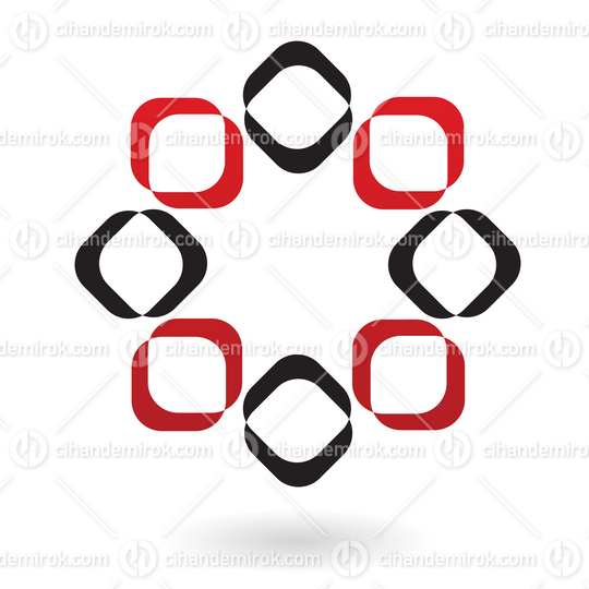 Red and Black Rounded Squares Aligned as a Circle Abstract Logo Icon