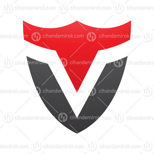 Red and Black Shield Shaped Letter V Icon
