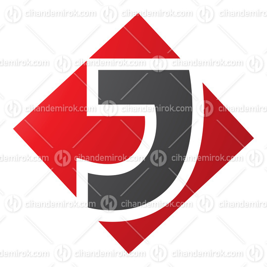 Red and Black Square Diamond Shaped Letter J Icon