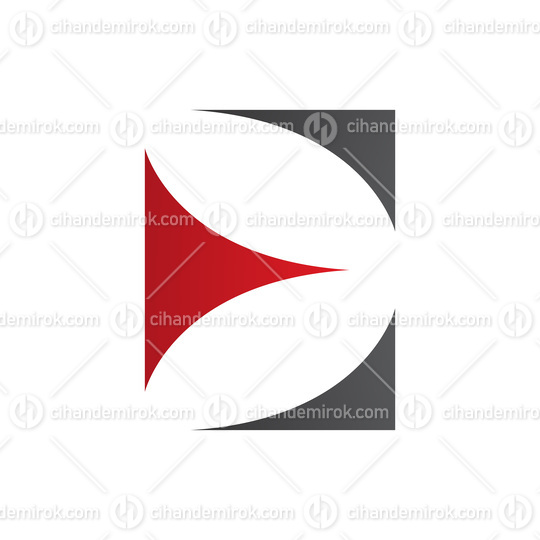 Red and Black Uppercase Letter E Icon with Curvy Triangles